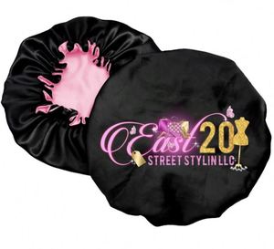 Customized Full Coverage Pattern Custom Logo Solid Color Adjustable Double Layer Satin <b>Bonnets</b> <b>for</b> Children Adult - Product Image 1