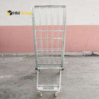 Chariot à rouleaux de nidification en métal à mailles en acier zingué pliable pour entrepôt à 4 côtés avec roue