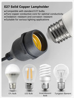 Douille de lampe à vis E27 étanche avec câble de 2 m, prise extérieure résistante aux intempéries, en PVC écologique + borne en cuivre pur, 3A, 100-250V, pour jardin