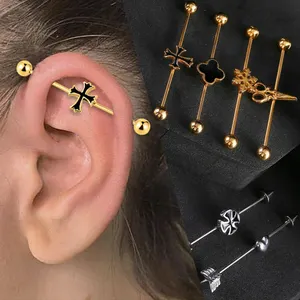 316L thép không gỉ hoa chéo hình trái tim công nghiệp Bông tai công nghiệp Barbell piercing Bộ đồ trang sức