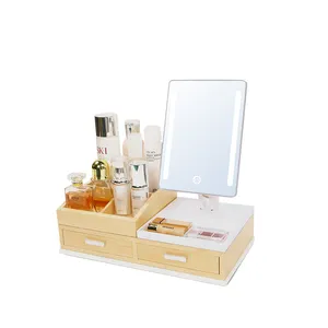 Vitrina con espejo para productos de cuidado de la piel personal estilo cajón de gran volumen de madera MDF con logotipo personalizado