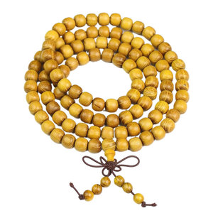 Bracelet en perles de bois naturel polies à la main, 108 perles, forme de baril 7x8mm, unisexe, à porter tous les jours, cadeau - Product Image 3