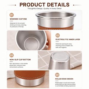Custom Leather <b>Wrapped</b> Stainless Steel Cup Promotional Corporate Gift Portable Reusable Metal Tumbler for Outdoor Camping - Product Image 4