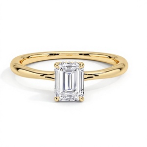 Minimalist 18K 14K Gold Plated Emerald Cut Diamond Engagement <b>Ring</b> Solitaire <b>Plain</b> Band Hidden Halo Modern CVD <b>Ring</b> for Women - Product Image 1