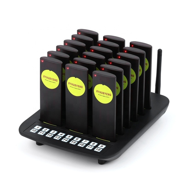 Free Logo Cafe Bar Long Range 1 Base 18 Buzzers Waterproof Vibrating Coaster Queue Beeper Wireless Call Pager System Restaurant