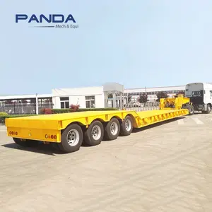 Semi-reboque de carga baixa frontal, reboque de aço Panda de 80 toneladas com pescoço de ganso destacável, suspensão rígida