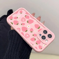 Nouvelle coque de téléphone portable à motif fraise pour iPhone 16 Plus 15 17 18 Pro Max, coque antichoc couleur bonbon, protection arrière