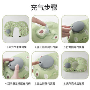 Almohada inflable en forma de U para el cuello, almohada de viaje portátil con patrón de frutas para adultos, Material de poliéster, 28x26x14cm - Product Image 4