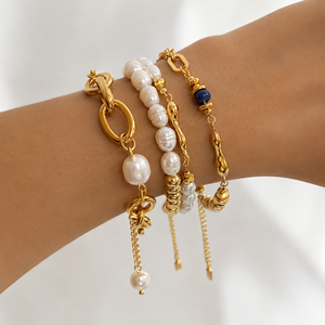 Pulsera Infantil Elegante de Acero Inoxidable con Baño de Oro de 18k y Perlas de Agua Dulce Irregulares, Ideal para Aniversario - Product Image 1