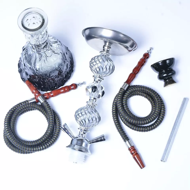 2025 New Design Glass Metal & Ceramic Classic Mirror Arab Hookah Set with 2 Hoses and Gift Box for Shisha