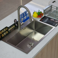 Évier de cuisine en acier inoxydable 304 brossé, fait main, à montage par le haut, à cuve unique, 680x450mm, vente en gros usine