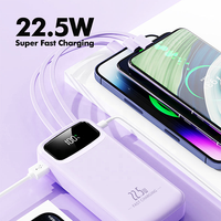 Batteries externes haute capacité 20000mAh, charge rapide 22.5W PD 20W, 4 câbles intégrés, sortie USB-C, batterie externe avec écran LED