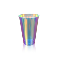 Gobelet à bulles jetable de 500 ml avec film holographique arc-en-ciel et logo personnalisé pour les boissons froides et les jus