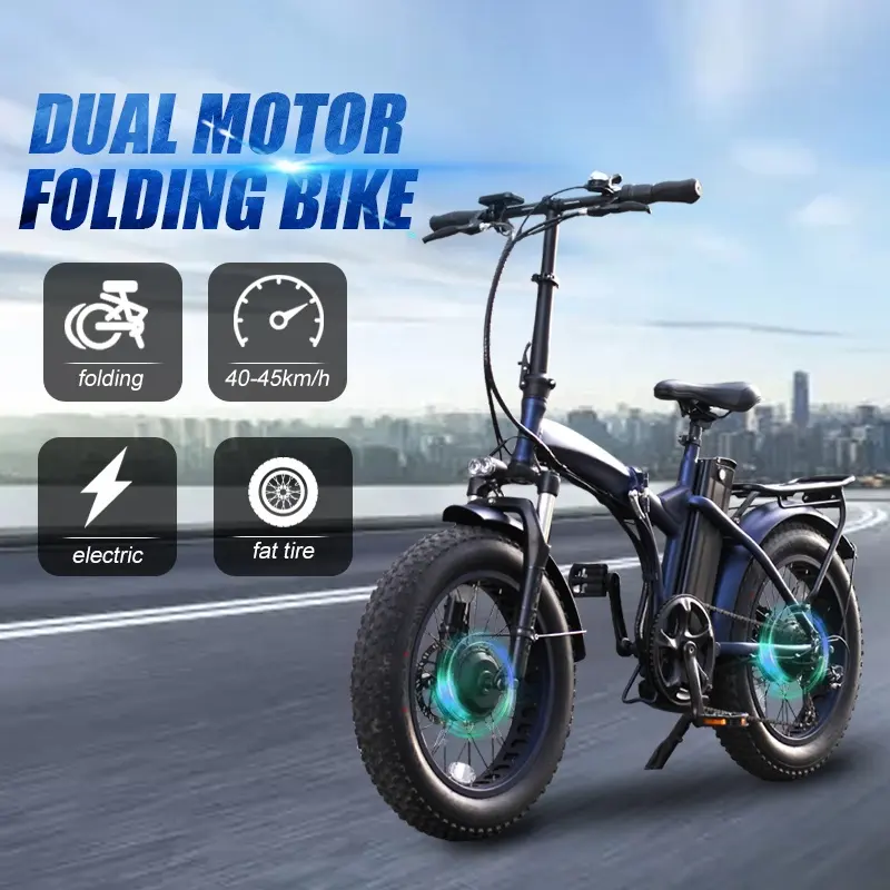 High Power Two Wheel Drive Dual 500w Motor Electric Folding Bike with 20x4.0 inch Fat Tires And Lithium Battery