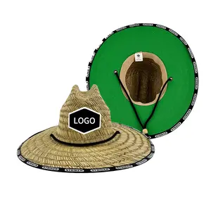 Toptan özel promosyon unisex güneş geniş ağız dokuma uv güneş donatılmış balıkçılık saman cankurtaran şapka özel logo ile erkekler için