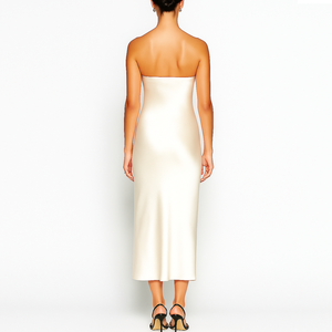 Di alta qualità Casual abito in raso produttore elegante aderente <span class=keywords><strong>bianco</strong></span> avvolgente Maxi abiti lunghi di seta per le donne - Product Image 2