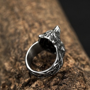 yunnique Men's Stainless Steel Animal <b>Head</b> Ring Nordic Viking <b>Style</b> Geometric Design Gift Jewelry - Product Image 3