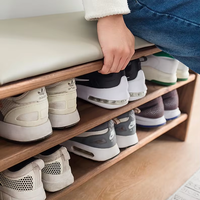 Meuble de rangement d'entrée en bois de noyer noir personnalisé banc décor à la maison avec étagère à chaussures caractéristique