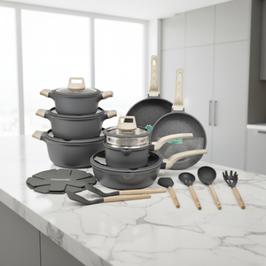 Ensemble de casseroles et poêles en céramique antiadhésive de luxe, 22 pièces, en alliage d'aluminium moulé sous pression, avec poignées ergonomiques en bois, <span class=keywords><strong>pour</strong></span> la cuisine à domicile - Product Image 5