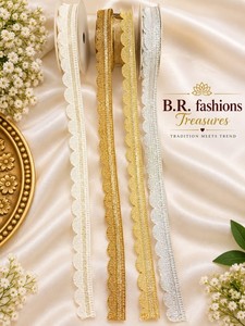 Ruban de dentelle festonné doré, bordure décorative en tissu pour vêtements, artisanat de mariage, accessoires de couture, décoration de mariage et de la maison B.R. - Product Image 1