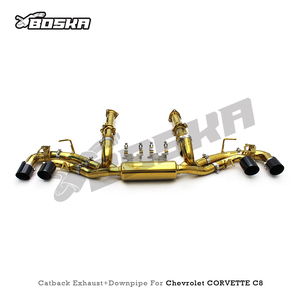 Système d'échappement OEM Boska pour Chevrolet Corvette C8 2019+ avec downpipe à flux libre plaqué or, tuyau de test et section arrière avec valve OEM - Product Image 6