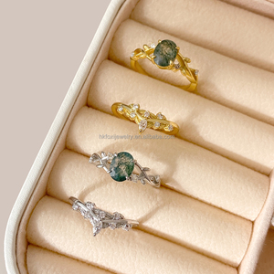 New Trendy Classic Fine Luxury Silver Plated Handcrafted Gemstone <b>Moss</b> <b>Agate</b> <b>Ring</b> for Women Wedding Use - Product Image 1