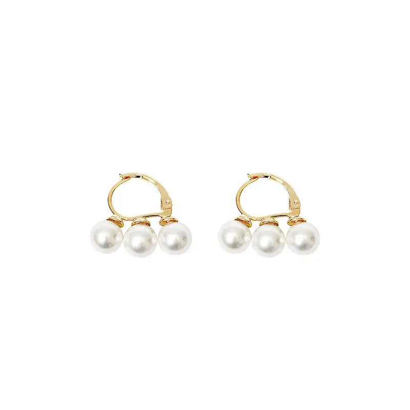 Three Pearl Earrings Hot Selling 18k Gold Plated Minimalist Women Jewelry