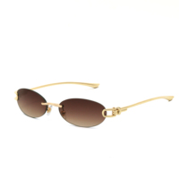 Lunettes de soleil ovales sans monture Y2K pour femmes et hommes, nouvelle collection 2026, style vintage, luxe, métal, punk, extérieur, avec corde tressée, petites lunettes