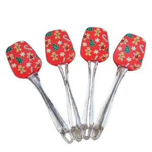 Christmas Pattern Silicone Spatula Christmas Cake Decorating Spatulas with clear Handle Snowman Christmas tree Gingerman Pattern