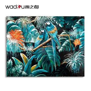 Obra de arte Original impresa OEM, pintura al óleo de pájaros de la selva natural, lienzo, pinturas colgantes de pared para decoración del hogar