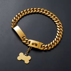 <span class=keywords><strong>Collar</strong></span> para mascotas glamuroso y resistente en tonos dorados con diseño de cadena gruesa Cierre seguro y etiqueta adorable en forma de hueso para perros - Product Image 4