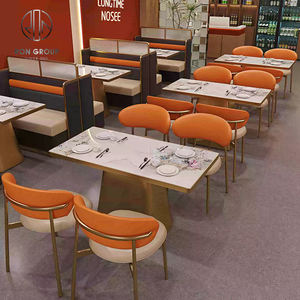 Juego de Muebles Modernos para Cafetería, Restaurante, Mesa Redonda de Mármol, Sofá Curvo Naranja y Gris - Product Image 4