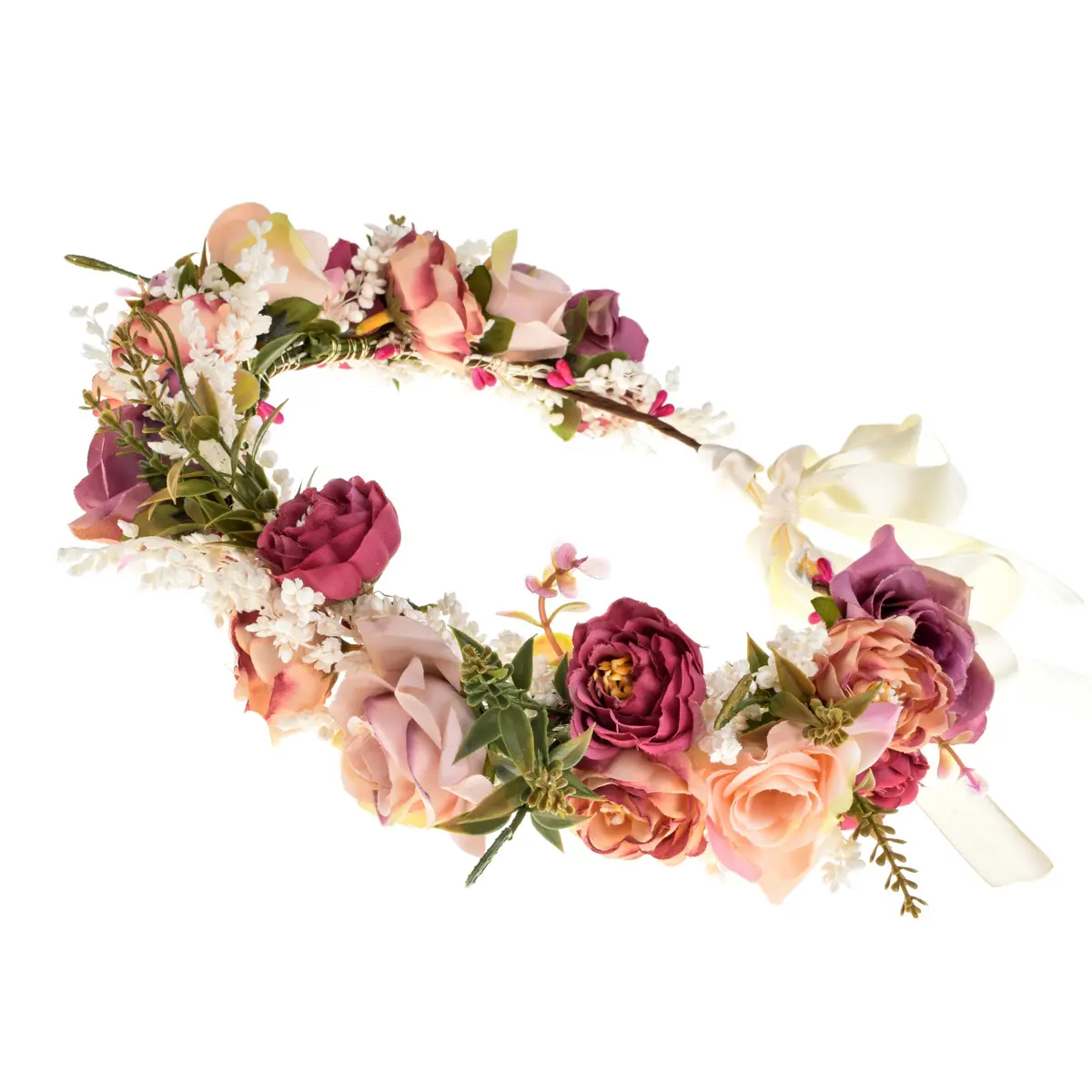 Wholesale Beautiful Women Rose Multicolor Flower Headband Floral Crown Garland Halo Festivals Wedding HairBands
