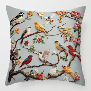 Funda de Cojín Bordada en 3D con Diseño de Plantas, Flores y Aves, Funda de Almohada Decorativa con Impresión Digital Colorida - Product Image 6