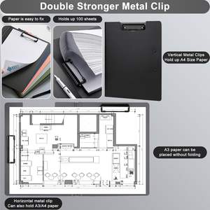 Porte-documents pliables en plastique avec double clip à profil bas, porte-documents de rangement pour papier <span class=keywords><strong>A3</strong></span> A4 - Product Image 3