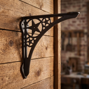 Support mural en fonte noire pour étagère, support d'angle en métal à motif étoile, support de rangement suspendu pour cuisine et salon - Product Image 2