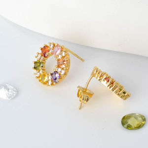 Conjunto de Collar y Aretes de Flores con Circonitas Multicolores Chapados en Oro de 18k - Product Image 3