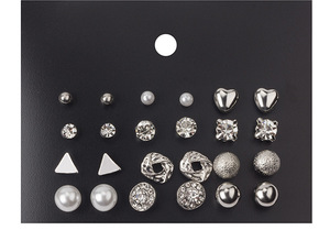 Fashion 12 Pairs <strong>Earring</strong> <strong>Set</strong> Square Crystal Heart <strong>Stud</strong> <strong>Earrings</strong> Jewelry <strong>Sets</strong> for Women Piercing Simulated Pearl Flower <strong>Earring</strong> - Product Image 3