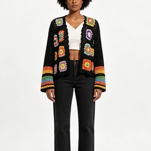 Cardigan de malha de crochê à mão para mulheres de inspiração étnica Vintage Lace-Up Jaqueta Boêmia de manga comprida Top Sehe Moda - Product Image 2