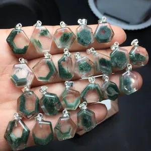S925 jelas hijau kuarsa Taman kualitas tinggi Phantom kuarsa kristal Shamanic klorit permata liontin untuk perhiasan