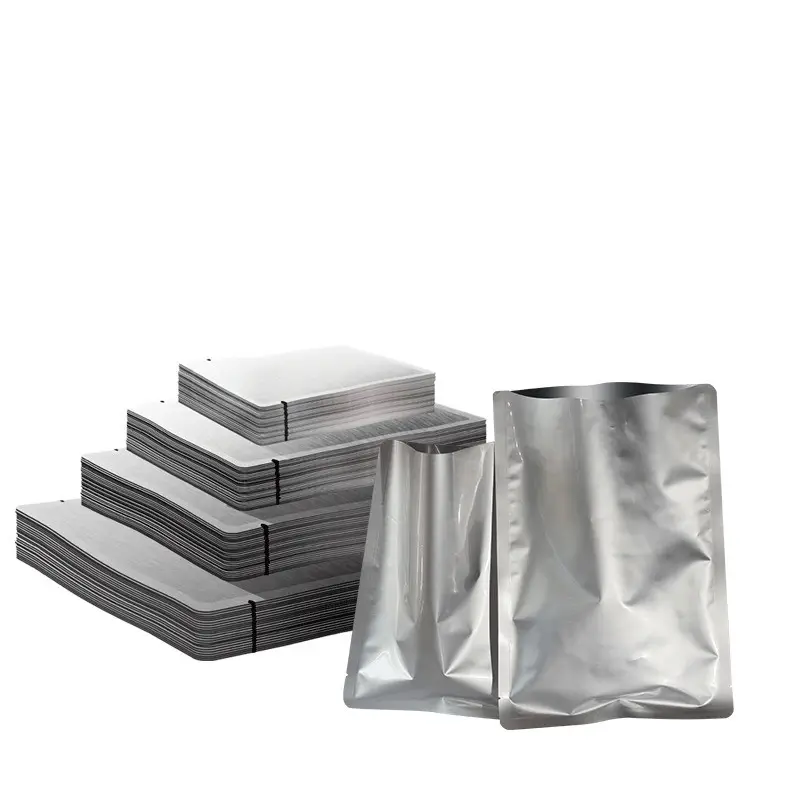 चांदी इच्छित मुद्रण एल्यूमीनियम पन्नी खुले शीर्ष वैक्यूम पैकेजिंग गर्मी सील बैग