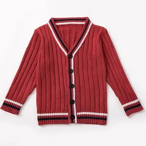 VSCOO high quality cable long sleeve v neck knitting unisex kids sweater school uniform cardigan coat rib knitwear