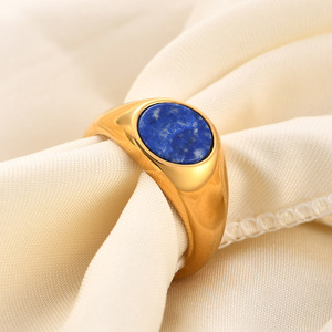 Anillo de acero inoxidable con bisel de piedra azul para mujer, uso diario - Product Image 2