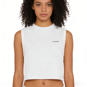 Débardeur court en coton tricoté écologique pour femme, sans manches, couleur unie, coupe décontractée ample avec petit logo - Product Image 1