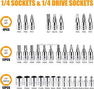 46-Pieces 1/4 Inch Drive <b>Socket</b> Ratchet Wrench Set Metric Bit <b>Socket</b> Extension Bar Hand Tools Case Pack Auto Repair Garden Use - Product Image 2