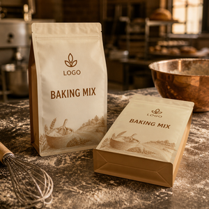 <span class=keywords><strong>Sachet</strong></span> personnalisé à fond plat pour mélange de pâtisserie, scellé sur 8 côtés, pochette d'emballage personnalisée pour mélange de farine et de gâteau, sac en aluminium refermable, vente en gros - Product Image 1
