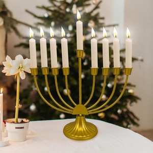 Hanukkah Nine Headed Candlestick Vintage Gold <b>Iron</b> Candle Holder For Religious Activities Christmas Decoration - Product Image 1