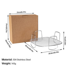 Dubbellaags <span class=keywords><strong>304</strong></span> Roestvrij Staal Vierkant Spiesrek Voor Lucht Friteuse Barbecue Toast & Pizza Bakken, Premium Bbq Metalen Grillmand - Product Image 4