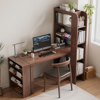 Bureau d'angle en bois avec étagère et rangement, plateau réglable, grande surface pour le bureau à domicile ou l'utilisation par les étudiants