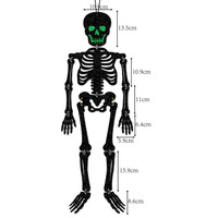 Décorations de fête d'Halloween effrayantes : découpes en papier articulées squelette noir scintillant pour fenêtre et plafond